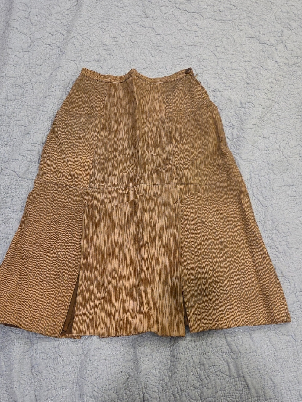 La Squadra Textured Brown Midi Leather Skirt with Panel Details Size